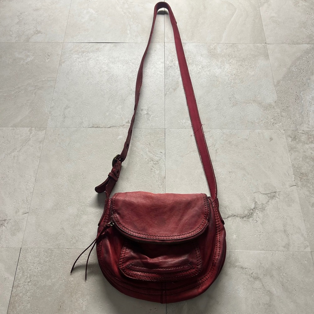 Lucky Brand Leather Crossbody Bag Red Women Small Boho Saddle Purse 1223